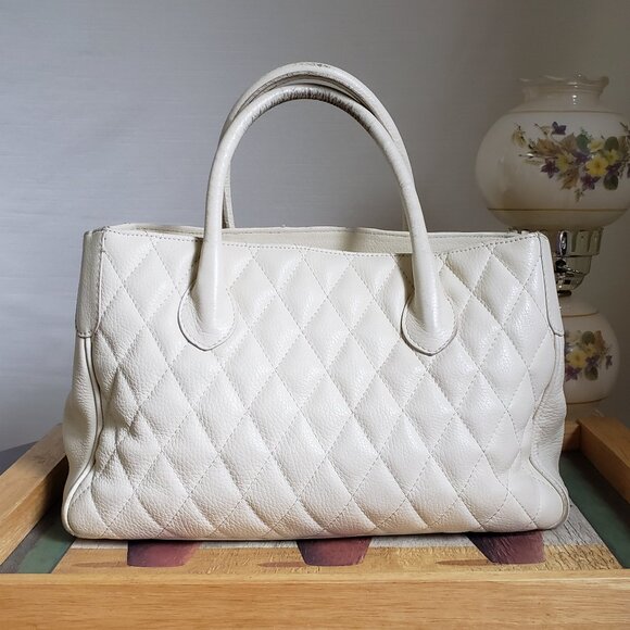 Vintage Francesco Rogani Handmade Italy Cream Tufted Leather Large Purse - Picture 1 of 14